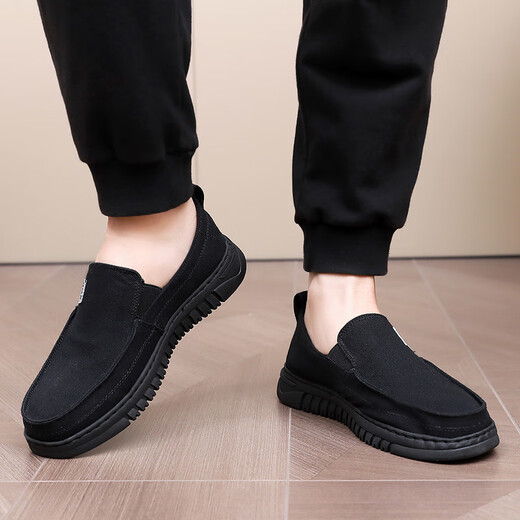 Brigjing alte Peking-Stoffschuhe neue Herren-Leinwandschuhe mit einem Fuß, mittleren und älteren Vaters Schuhen atmungsaktiv und komfortable lässige Männerschuhe schwarz 42
