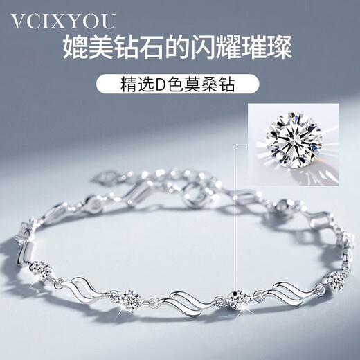 VCIXYOUPT950 platinum moissanite bracelet, high-end jewelry for women to express love, anniversary birthday gift for girlfriend, PT950 platinum moissanite bracelet + light luxury box