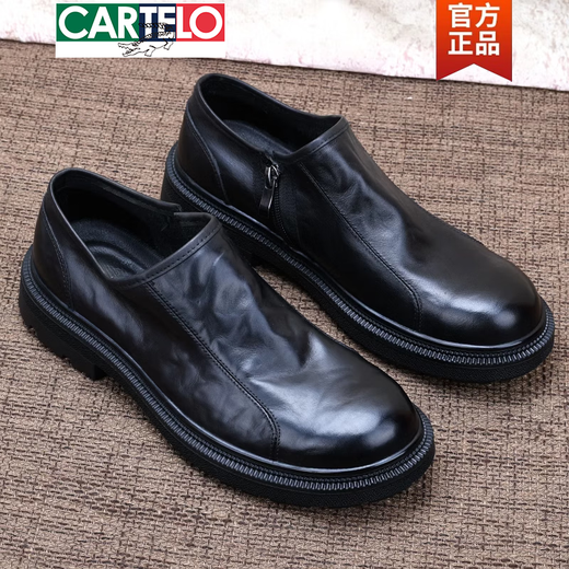 CARTELO first-layer cowhide men's shoes British trendy shoes genuine leather men's business casual leather shoes wear-resistant large size soft-soled work shoes black main picture 40