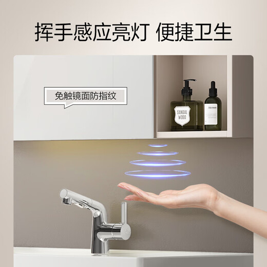 恒洁轻奢风浴室柜陶瓷一体盆多层实木大容量分区储物洗手盆柜组合6223 6223-B100cm胡桃灰(普通镜)