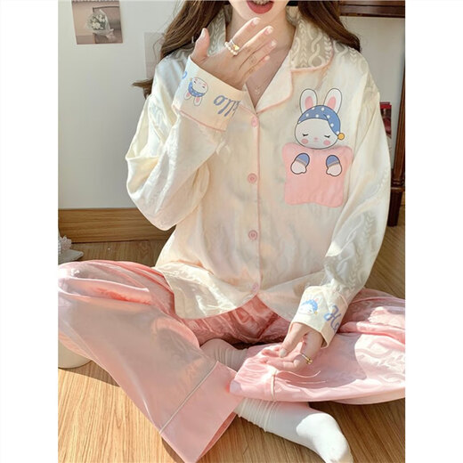 Huilie Pacha dog pajamas for women in spring and autumn ice silk long sleeve cardigan trousers new summer cool cute home clothing set Ice silk #B693 M[80-100Jin[Jin equals 0.5 kg]] All size