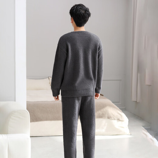 LangSha Couple Pajamas Women's Winter Half Velvet Warm Casual Non-shedding Can Be Weared Outside Men's Autumn and Winter Home Clothes Set 22066 Pink Female L