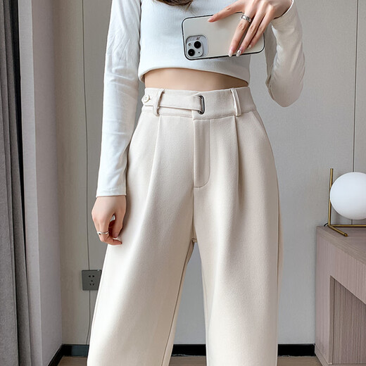 FASHIMU 2024 Velvet verdickte Wollhosen mit Woll-Weitbein für den Herbst und Winter, kleine, mit hoher Tapfen wischende Casual Hosen für Frauen 6636 Kaffee reguläre M empfohlen 103-109jin [Jin gleich 0,5 kg]