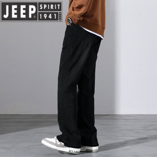 JEEP SPIRIT美式微喇加绒牛仔裤男士秋冬季加厚2024新款痞帅宽松直筒男生裤子 9901怀旧蓝 L 【130-145斤】