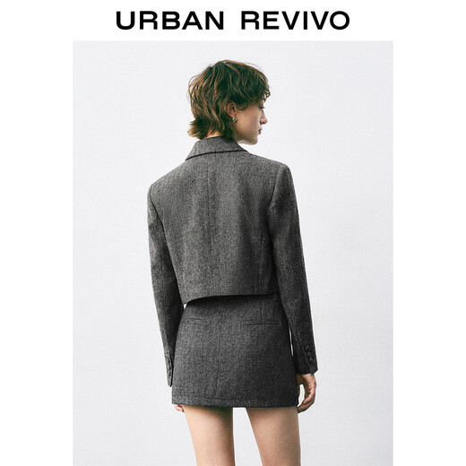 UR new autumn and winter women's gray high-intelligence buckle short suit jacket UYU140037 floral gray XS