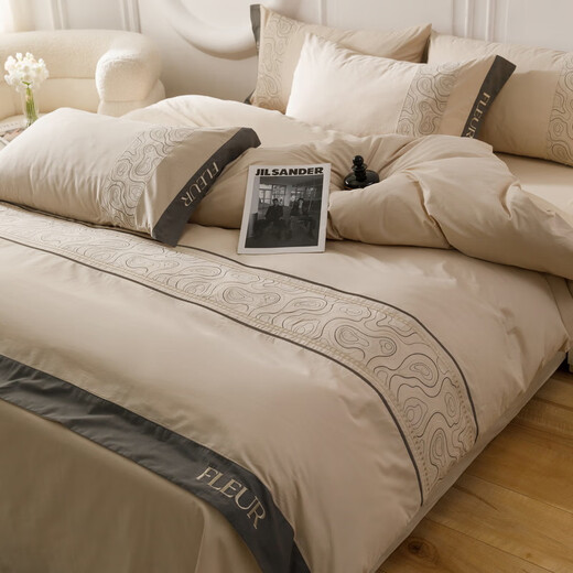 Mercury series high-end Class A pure cotton embroidered quilt cover bed four-piece set 100 pure cotton long-staple cotton quilt cover sheet bed sheet style bedding William-Bentleyland 1.8 sheet style four-piece set-quilt cover 200x230
