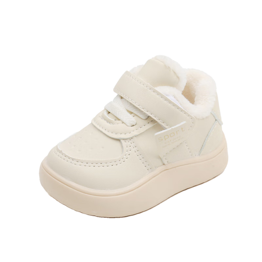 YEEHOO FASHION Ying's baby plus fleece shoes 03 years old warm toddler shoes winter soft sole warm toddler shoes large cotton shoes thick plus fleece Mino white 12.5 cm inner length 18 size