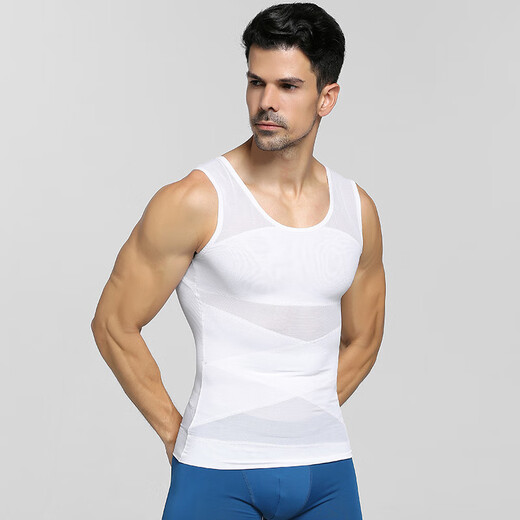 Langsha Tummy Control Vest Men's Body Shaping Garment Corset Waist Slimming Bodybuilding Fitness Slim Belly Pressurized Mesh Breathable Chest Corset