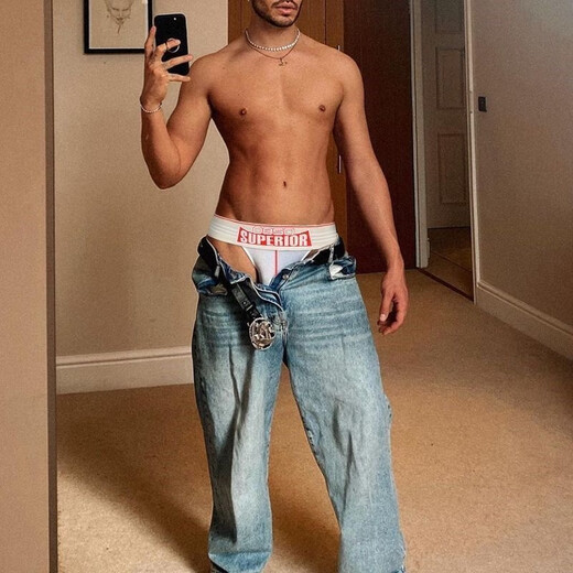 0850 Herren-Doppel-Butt-Unterwäsche mit breitem Gürtel, sexy wilder Low-Waist-Po-Lift, frei vom Rücken, muskulöse Herren-Tanga-Unterwäsche, weiß, 1 Paar L