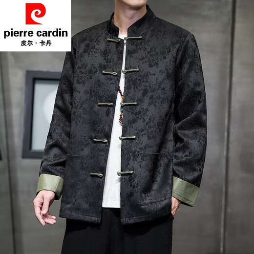 皮尔卡丹新中式唐装男中国风秋冬季长袖夹克复古盘扣汉服宽松大码男士外套 Y757杏色 XL 135-150斤