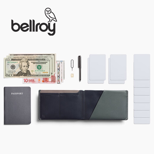 Bellroy澳洲 Travel Wallet春季新款多功能旅行钱包护照夹皮革防盗刷钱包 墨灰绿