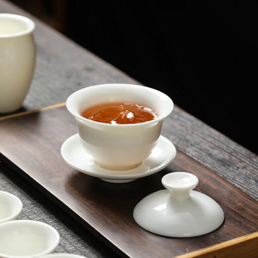 MULTIPOTENT Complete Kung Fu Tea Set Chinese White Mutton Fat Jade Porcelain Ceramic Tea Set Gift Box White Porcelain 13-Head Gift Box Set