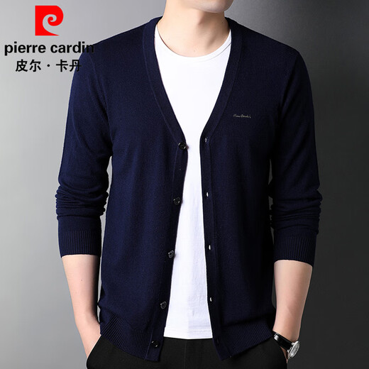 Pierre Cardin sweater men's cardigan autumn and winter wool outer top men's 100% pure wool sweater for young and middle-aged people v-neck sweater jacket