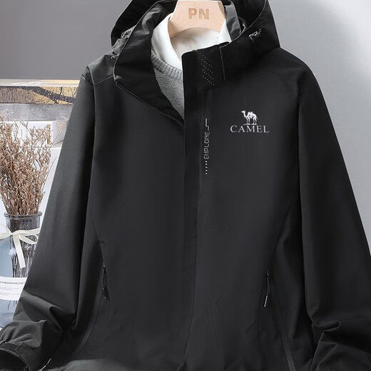 骆驼【幻影】黑色三合一抓绒内胆户外冲锋衣防风防水登山服 6626-幻影黑[男女单衣外套] 3XL 推荐155-175斤