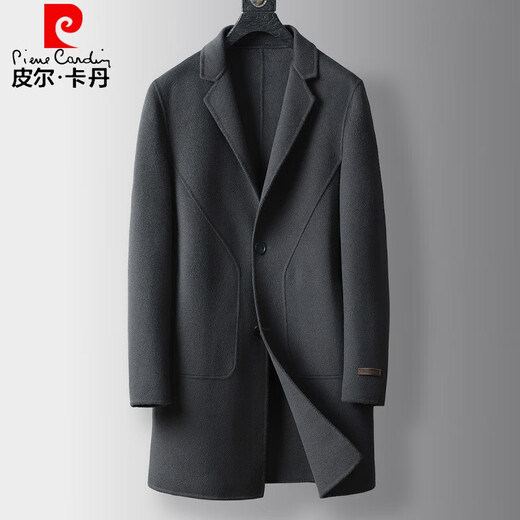 Pierre Cardin Cubo de lana para hombres Caón de lana de lana pura de doble cara Azulada espesada para otoño y cabello de invierno Traje de gabardina a mitad de longitud Camel marrón K01 175/L