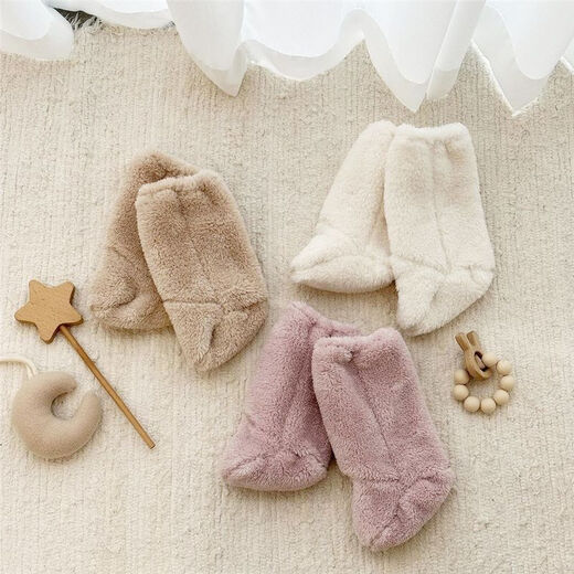 Jingmengyuan baby children's socks and foot covers, autumn and winter newborn shoes, thickened and warm children's socks, foot covers, sleeping children's socks, khaki