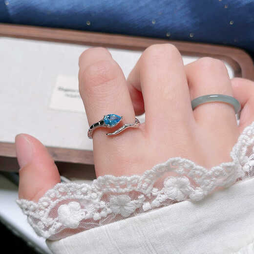 Library selection 12.27 natural topaz ring for women S925 silver inlaid colorful gem live ring cherry blossom (rotatable) opening adjustable