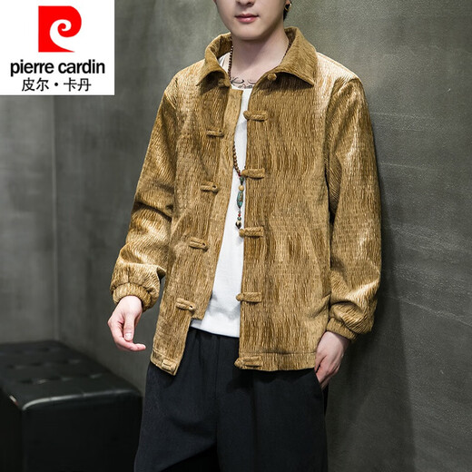 Pier Cardin Brand haut de gamme de boucle rétro de style chinois pour hommes Hanfu Jacket Spring and Automne Nouveau veste décontractée en vrac Men Tang Tang Top polyvalent Khaki 2xl