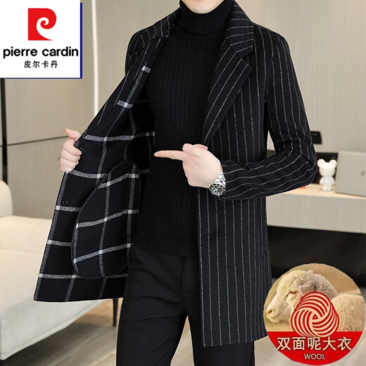Pierre cardin (pierre cardin) double-sided wool coat men's long wool trench coat in autumn and winter thickened down liner sheep velvet coat men's LY23818 black (double-sided wool long style 3XL (160-170Jin [Jin equals 0.5 kg])