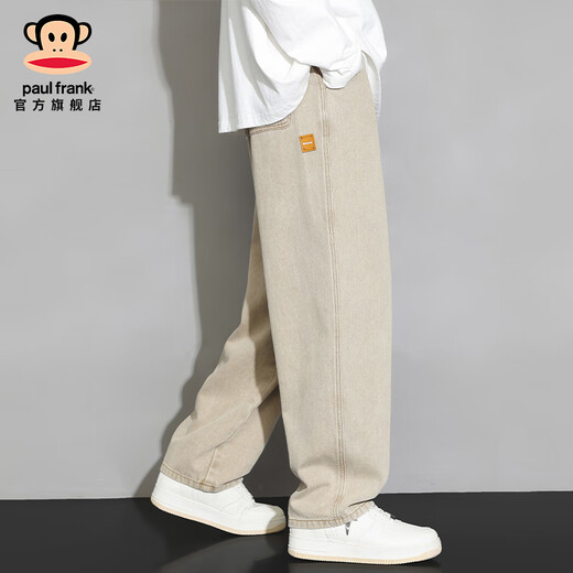 大嘴猴（paul frank）纯色棉潮牌牛仔裤男士春夏季垂感直筒阔腿弯刀百搭休闲宽松裤子装 卡其色76H【官方正品】 XL 【建议140-160斤】