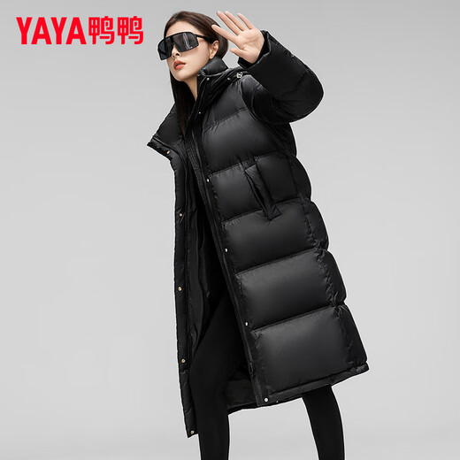 YAYA (YAYA) Women's Long Down Jacket 2024 Winter New Fashion Casual Hooded Thickened Warm Jacket XJ Black S (155)