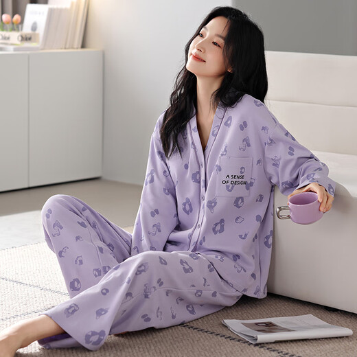 猫人睡衣女舒适亲肤和服带胸垫款秋冬新款休闲简约可外穿女士家居服 9735 M 适合90-100斤