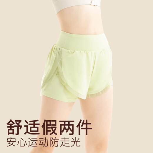 361 new yoga shorts fake two-piece sports shorts anti-exposure high elastic slimming running fitness pants pure white L