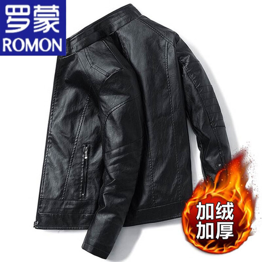 Romon Imitation Leder Jacke für Männer im Frühjahr 2024 Neues Motorrad-Hasing-Stand Halsband Lederjacke Herrenjacke 9912 Schwarz L 105-120jin [Jin entspricht 0,5 kg]