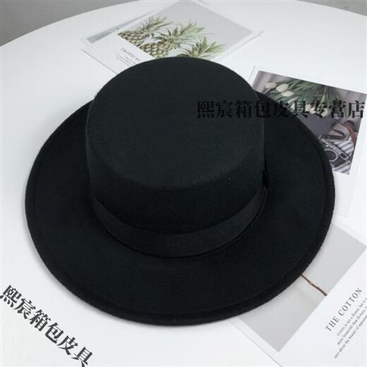 Qian Lianyu men's autumn and winter woolen top hat men's top hat Shanghai Tang Xiaohongshu Internet celebrity British woolen jazz hat Xu Wenqiang style-black style 58cm