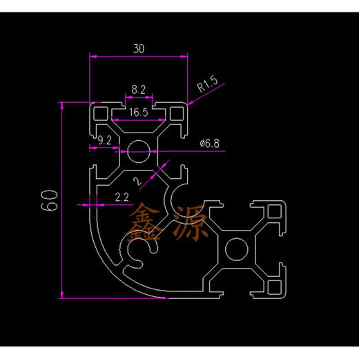 仁聚益工业铝型材6630R铝合金6060R欧标弧形半圆形铝型材6030R立柱型材 R立柱型材