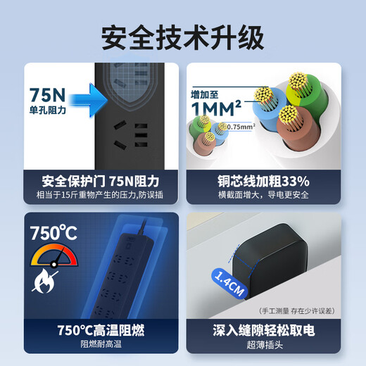 德力西(DELIXI)国标插座/插线板/插排/排插/拖线板/插板/接线板 8位五孔总控开关 全长1.8米 黑色