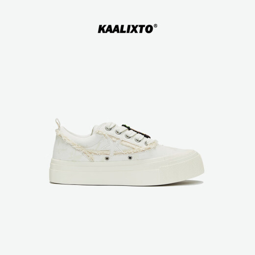 Kaalixto Star Shoes Original National Trend Design Niche Trend New Light-changing White Coconut Sports Canvas Shoes Men and Women White 35