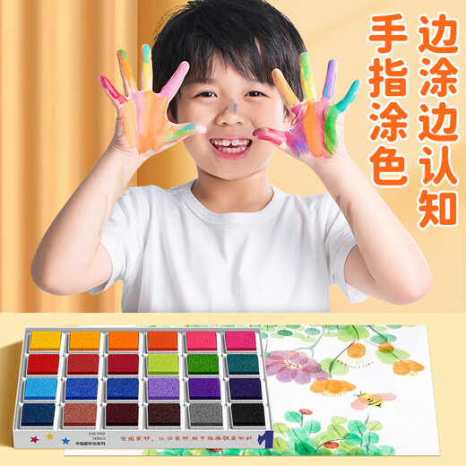 Peinture de doigt de couleur inverse pigment avec une plaque d'impression à empreinte à main multi-couleurs