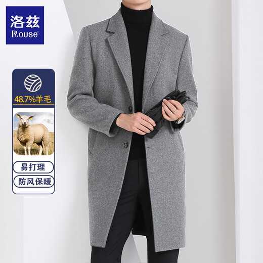 洛兹含羊毛呢风衣外套男春秋冬季休闲夹克男士中长款加厚保暖大衣男装 黑色 170/M【100-125斤】