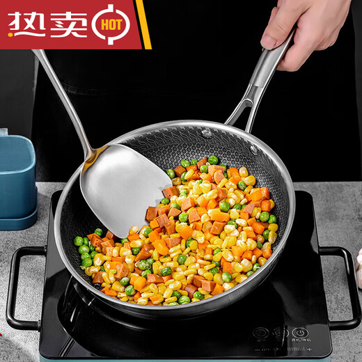 
304 stainless steel frying pan household smoke-free non-stick pan frying pan universal pot 24cm drilling technology stainless steel frying pan ck9721