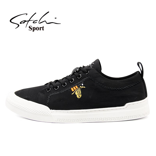 Shachi sports canvas shoes men's autumn casual shoes embroidered soft sole breathable lightweight trendy lace-up shoes men black S1231032A 42