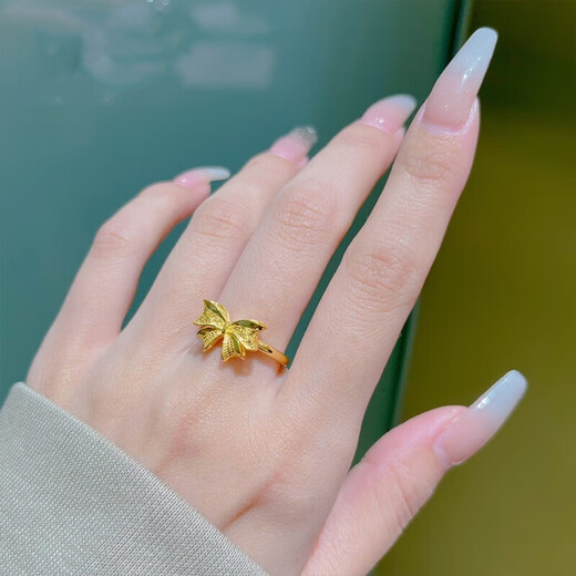 Pupan Lao Phoenix Gold Store Model Gold 9999 Bow Ring Fugitive Princess Living Ring Holiday Gift to Girlfriend for Old Age Gold Bow Ring 0.78g