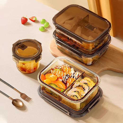Centennium Zhenghe Lunch Box High Borosilicate Glass Fresh Box можно использовать для микроволновой работы, чтобы обеспечить специальную миску свежести для ланч -коробки для студентов Bento Box [Раунд 1050 мл (двойная сетка)]]