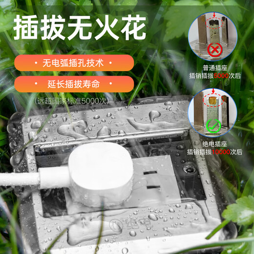 Insulated waterproof ground socket Hidden switch socket Stainless steel panel flip-up 10A five-hole ground socket Double waterproof inside and outside International IP68 waterproof certification