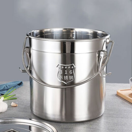 WS316 thickened stainless steel sealed bucket with lid for pot soup household water bucket commercial oil bucket soup bucket high temperature resistant portable 316 seal with buckle 12l25cm*25cm 12L 316L huge thick material