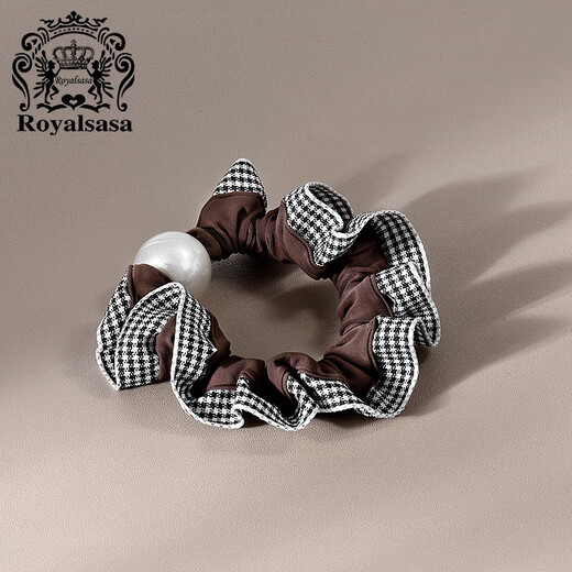 Royal sasa Royal salsa retro plaid lace imitation pearl small intestine hair ring temperament ponytail head rope ball hair rope leather case