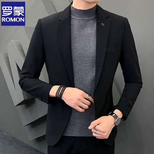ROMON suit suit men's spring and autumn new professional formal top wedding dress business casual formal suit jacket dark gray top (single suit) XL (126-135Jin Jin equals 0.5 kg)