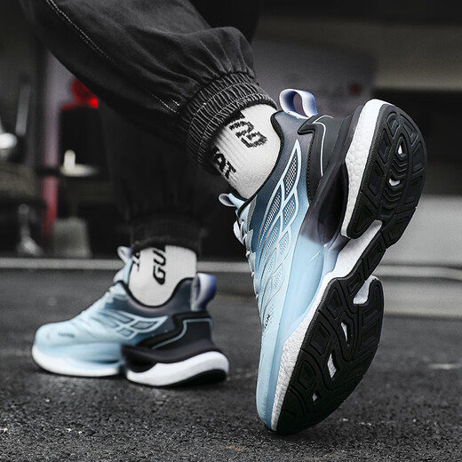 Nuevos zapatos deportivos de verano Autumn e invernal de otoño e invierno botón de giro Running Zapatos ultra ligeros Atacos y zapatos transpirables Hombres 9887 LIGHTA AZUL [superficie de cuero] 42