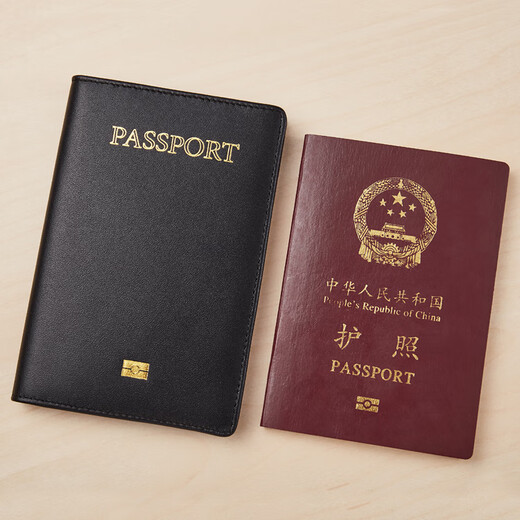 真皮护照包PASSPORT保护套超薄软牛皮护照外壳旅行证件卡包防刮花 黑色