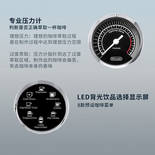 德龙（Delonghi） EC9865.M 骑士系列 半自动咖啡机 意式家用冷萃技术全自动奶泡系统 EC9865.M 银色