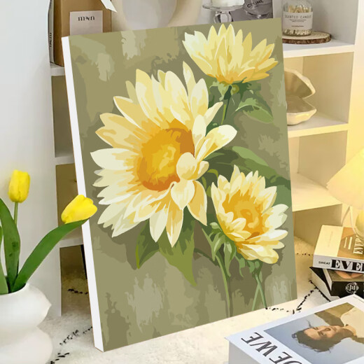 山头林村系向日葵diy数字油画填充手工画画填色手绘感涂色画油彩 J9737 30*40m绷好加厚实木内框 高亮颜