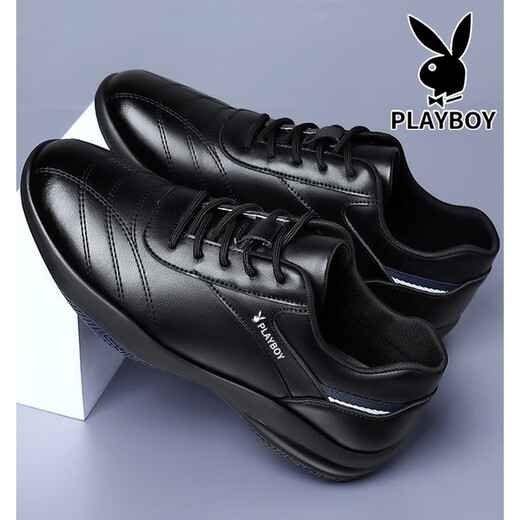 Playboy Men's Shoes 2025 Autumn and Winter New Casual Business Trendy Leather Shoes Men's Fashion Versatile Sports Casual Shoes Men HHGZ-9873 Black 41