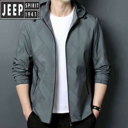 JEEP SPIRIT春秋季夹克外套男士薄款中青年时尚休闲百搭可拆卸连帽上衣 K12127款绿色(可脱卸帽) M 170