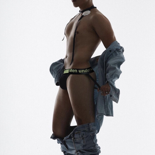 V-shaped laser belt men's thong sexy seamless butt lift double thong modal thin section no need to take off the back empty farmer 0 black XL