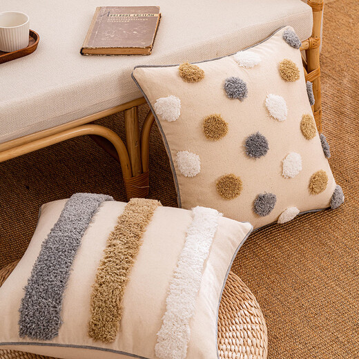 B&B ins style tufted pillowcase Nordic geometric living room sofa cushion waist pillow rainbow tassel bedroom pillow three-color ball 45*45CM single pillowcase